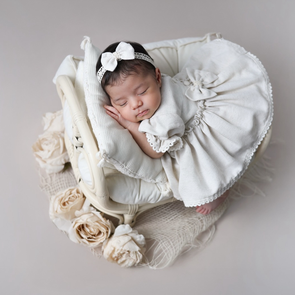 Baby Products Useful - อุปกรณ์ประกอบฉากถ่ายภาพทารกแรกเกิด เสื้อผ้าเด็กผู้หญิง ชุดรอมเปอร์ผูกโบว์ด้านหลัง ชุดแฟนซีเด็กทารก ชุดถ่ายภาพเด็กแรกเกิด