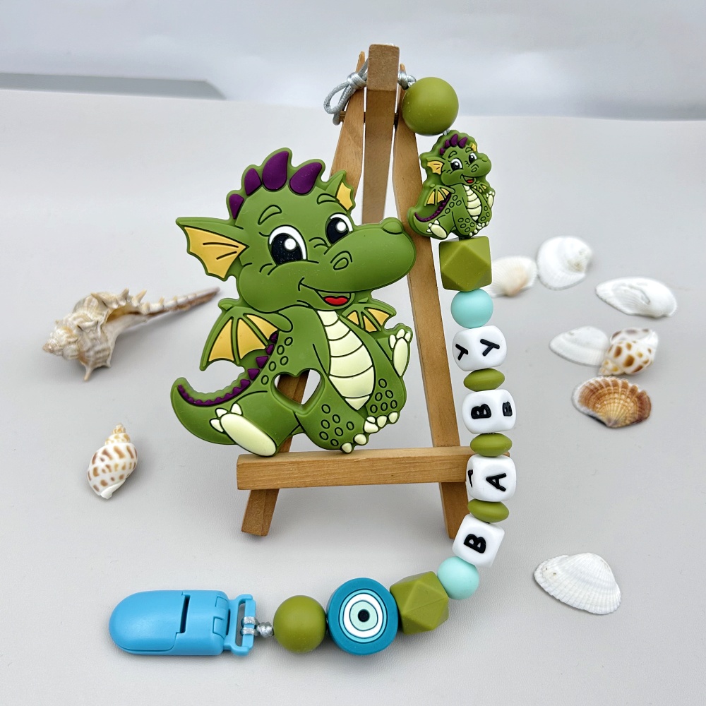 Baby Teethers - CUSTOM ภาษาอังกฤษรัสเซียซิลิโคนชื่อ Baby Dragon ซิลิโคนลูกปัดจี้ Pacifier