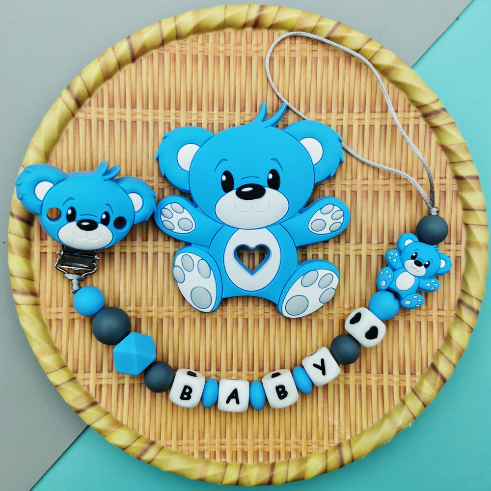Baby Teethers - Custom ภาษาอังกฤษรัสเซียซิลิโคน Letter ชื่อหมีซิลิโคนลูกปัดจี้สายคล้องยางกัดโซ่ Teether เด็ก