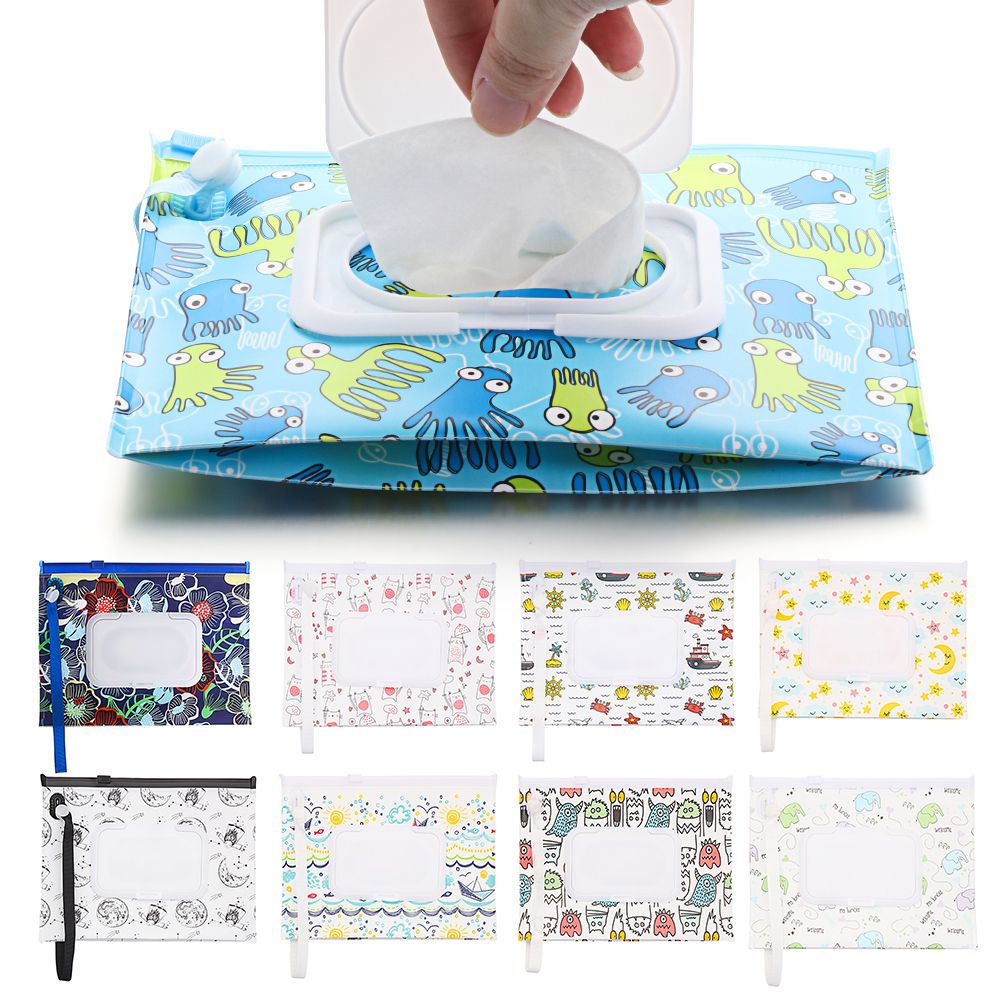 Baby Products Carry Bag - กระเป๋าใส่ทิชชู่เปียกแบบพกพาพร้อมฝาปิด อุปกรณ์เสริมสำหรับรถเข็นเด็ก กระเป๋าเครื่องสำอาง กล่องใส่ทิชชู่สำหรับพกพา กล่องทิชชู่สำหรับใช้งานกลางแจ้ง