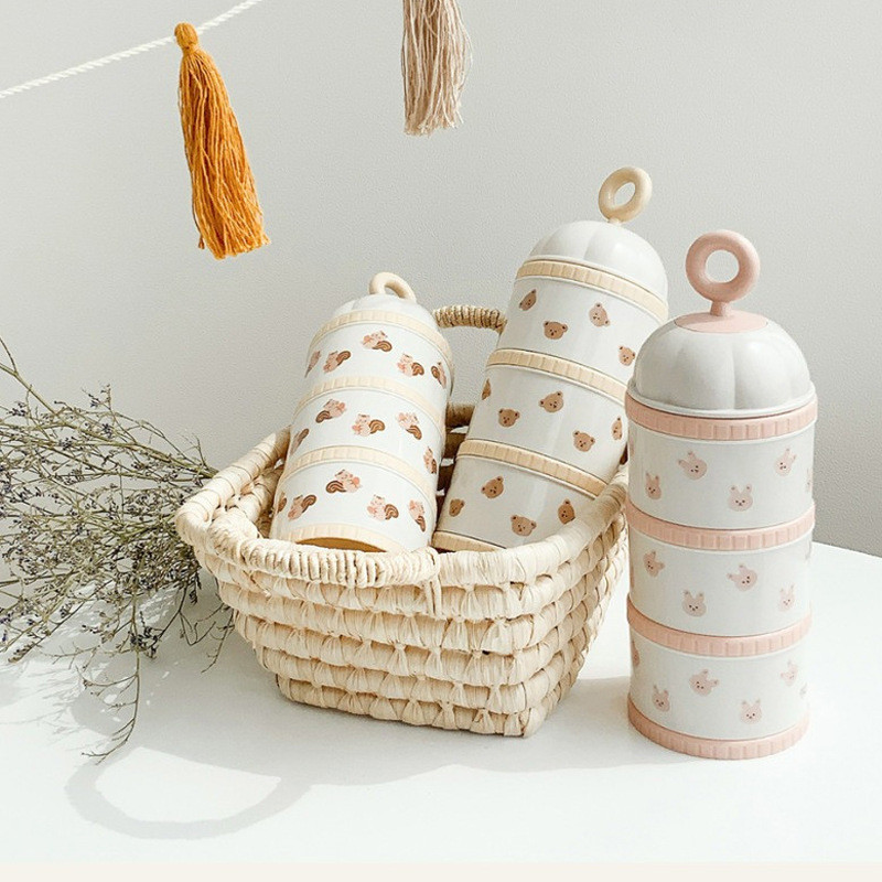 Baby Products Distributor - หมีน่ารักกล่องนมผงอุปกรณ์เสริมอาหารเด็กทารกแรกเกิด 3 ชั้นแป้งนมคอนเทนเนอร์กล่องขวดนมแม่เด็ก