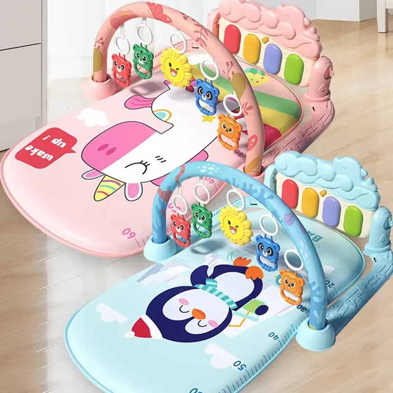 Play Mat - แผ่นรองคลานสำหรับเด็กพร้อมเปียโน พรมพัฒนาประสาทสัมผัสสำหรับเด็กแรกเกิด พร้อมราวออกกำลังกายและของเล่นสำหรับฝึกนอนคว่ำ