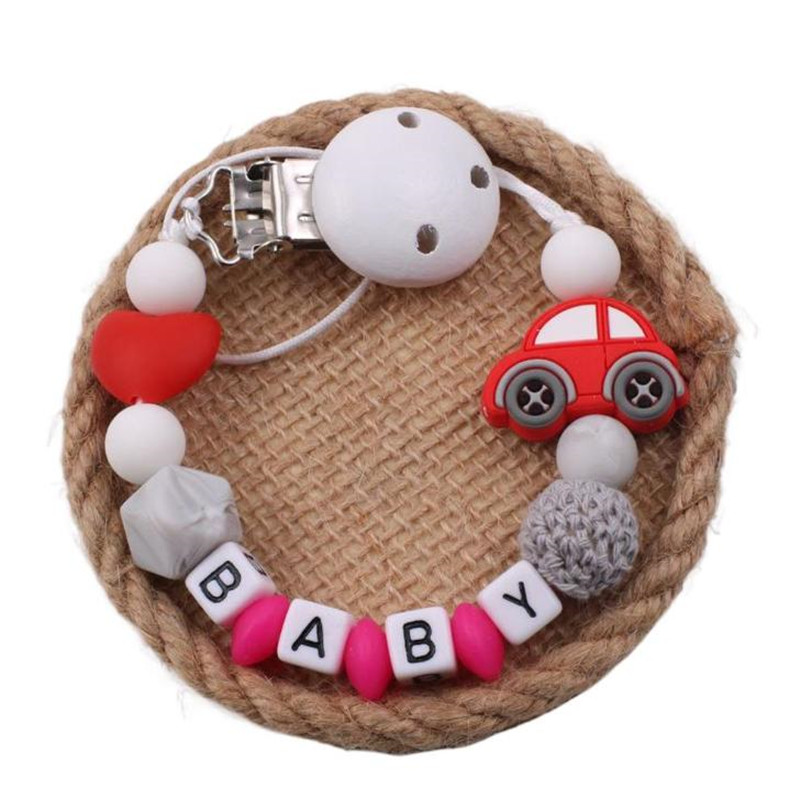 Baby Teethers - การ์ตูนเด็ก Pacifier คลิปโซ่ที่กําหนดเองชื่อภาษาอังกฤษลูกปัด Teether ของเล่น Dummy