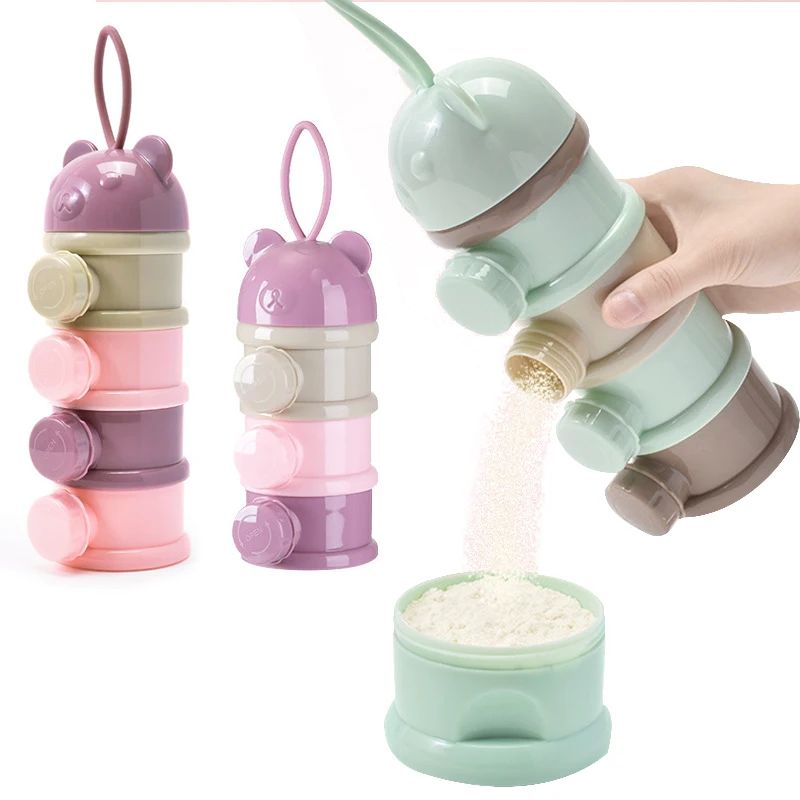 Baby Products Distributor - กล่องเก็บอาหารเด็กแบบพกพา 3/4 ชั้น กล่องจ่ายอาหารหลายช่อง กล่องนมผงลายการ์ตูนสำหรับเด็กทารก กล่องใส่ขนมสำหรับเด็กวัยหัดเดิน